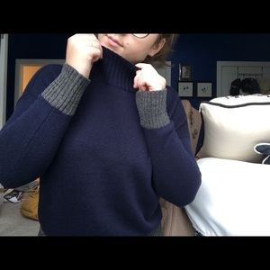 Navy and Gray Mock Turtle Neck Sweater